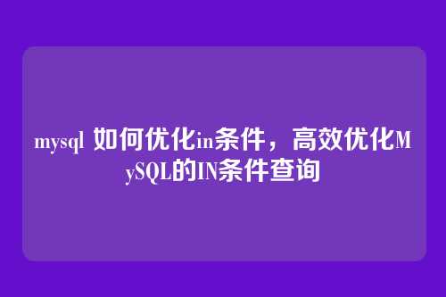 mysql 如何优化in条件,高效优化MySQL的IN条件查询