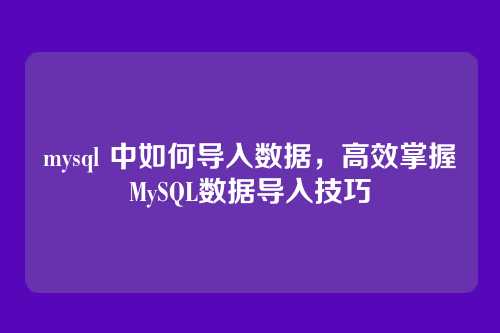 mysql 中如何导入数据,高效掌握MySQL数据导入技巧