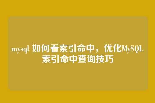 mysql 如何看索引命中,优化MySQL索引命中查询技巧