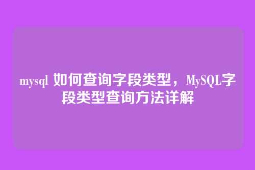 mysql 如何查询字段类型,MySQL字段类型查询方法详解