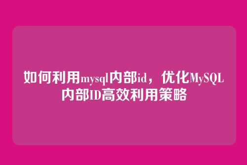 如何利用mysql内部id,优化MySQL内部ID高效利用策略