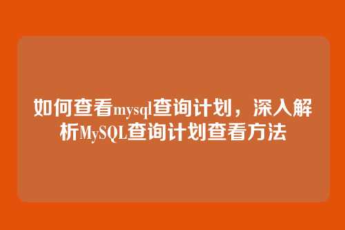 如何查看mysql查询计划,深入解析MySQL查询计划查看方法