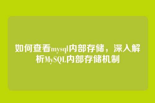 如何查看mysql内部存储,深入解析MySQL内部存储机制