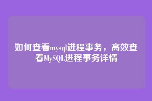 如何查看mysql进程事务,高效查看MySQL进程事务详情