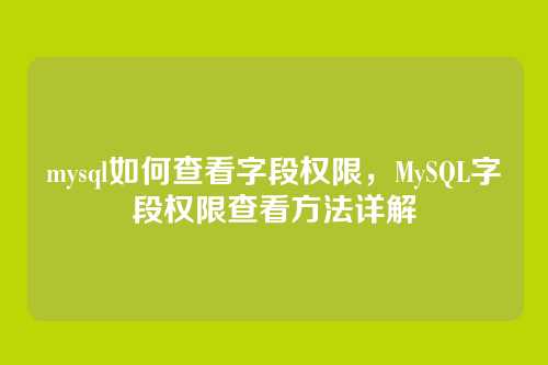 mysql如何查看字段权限,MySQL字段权限查看方法详解