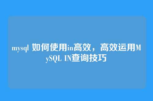mysql 如何使用in高效,高效运用MySQL IN查询技巧