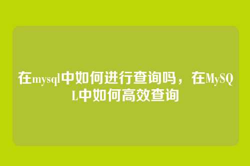 在mysql中如何进行查询吗，在MySQL中如何高效查询