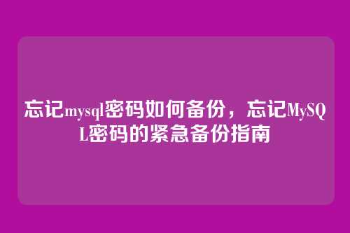 忘记mysql密码如何备份,忘记MySQL密码的紧急备份指南
