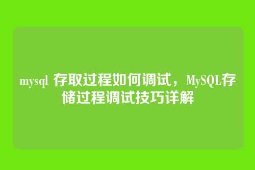 mysql 存取过程如何调试,MySQL存储过程调试技巧详解