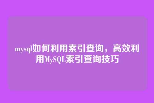 mysql如何利用索引查询,高效利用MySQL索引查询技巧
