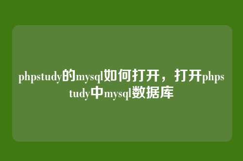 phpstudy的mysql如何打开，打开phpstudy中mysql数据库
