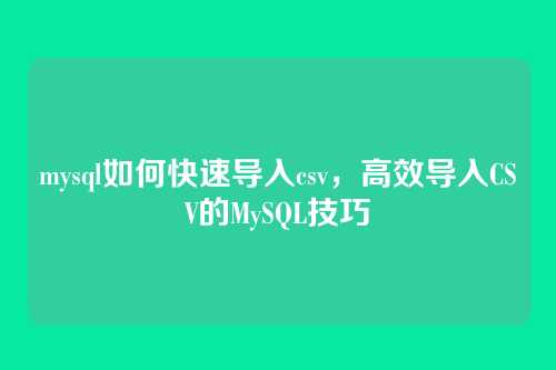 mysql如何快速导入csv,高效导入CSV的MySQL技巧