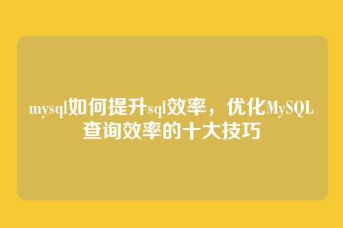 mysql如何提升sql效率,优化MySQL查询效率的十大技巧