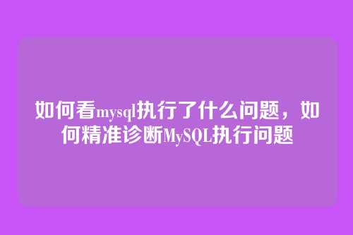 如何看mysql执行了什么问题,如何精准诊断MySQL执行问题
