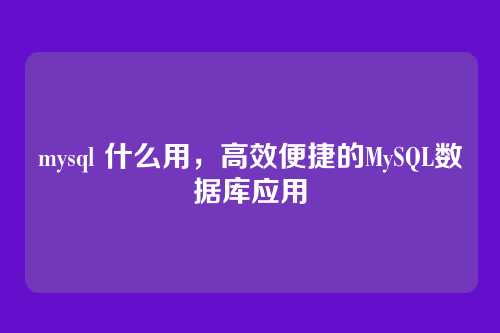 mysql 什么用，高效便捷的MySQL数据库应用