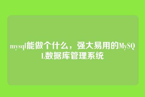 mysql能做个什么，强大易用的MySQL数据库管理系统