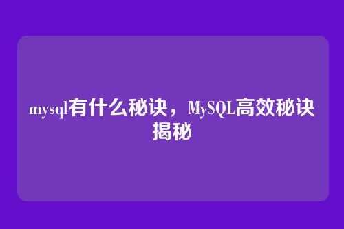 mysql有什么秘诀,MySQL高效秘诀揭秘