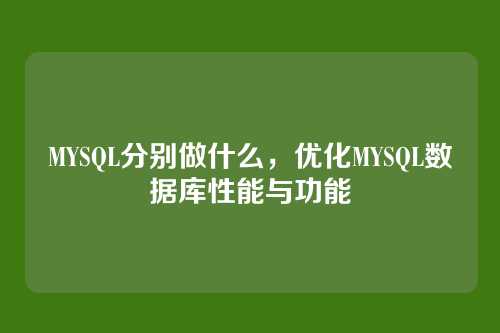MYSQL分别做什么,优化MYSQL数据库性能与功能