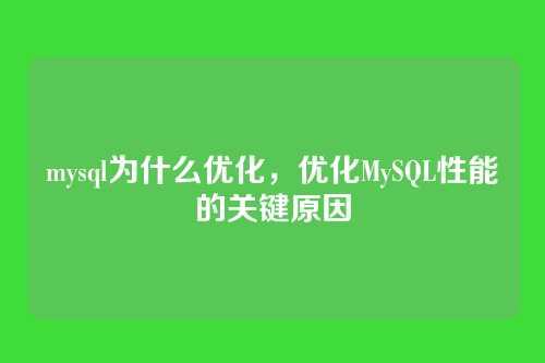 mysql为什么优化,优化MySQL性能的关键原因