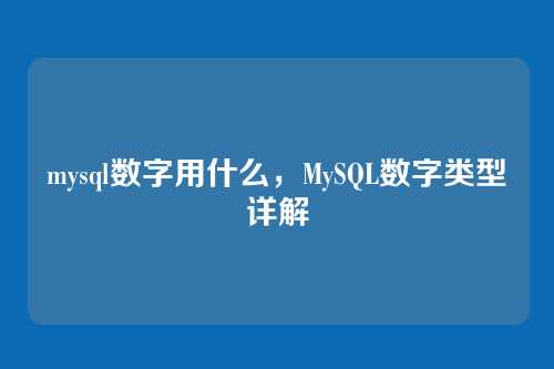 mysql数字用什么，MySQL数字类型详解
